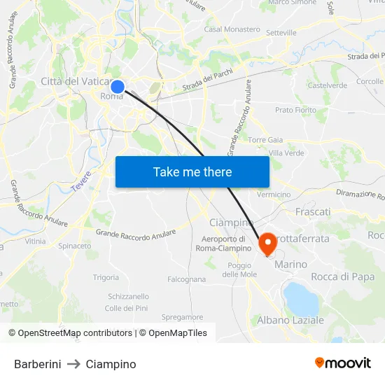 Barberini to Ciampino map
