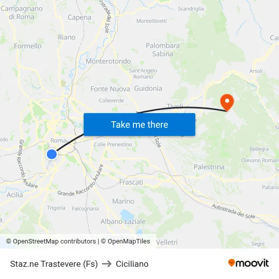 Trastevere Station (Rail) to Ciciliano map