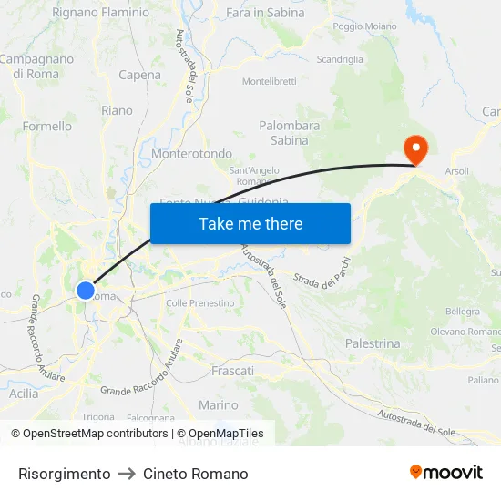 Risorgimento to Cineto Romano map
