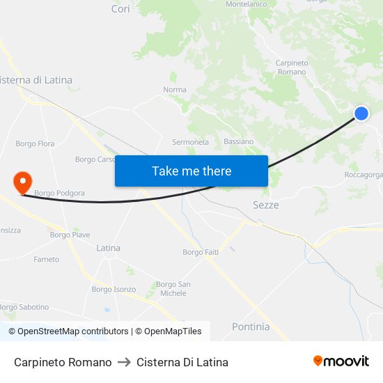 Carpineto Romano to Cisterna Di Latina map