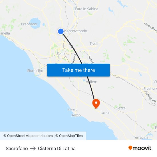 Sacrofano to Cisterna Di Latina map