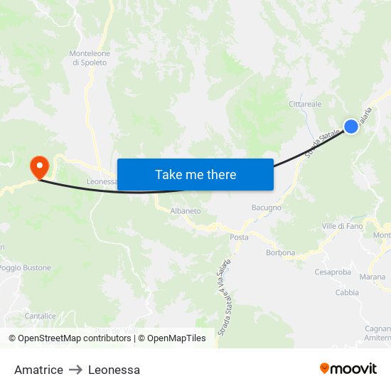 Amatrice to Leonessa map