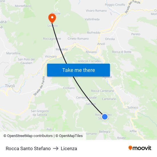 Rocca Santo Stefano to Licenza map