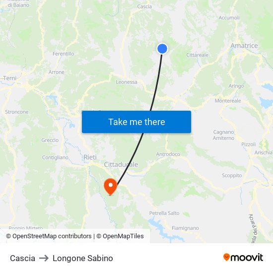 Cascia to Longone Sabino map