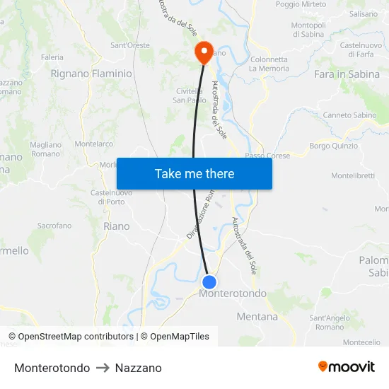 Monterotondo to Nazzano map