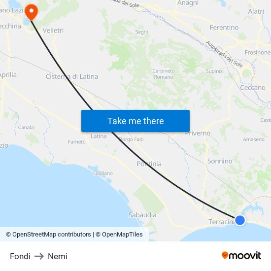 Fondi to Nemi map