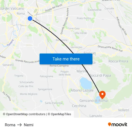 Roma to Nemi map