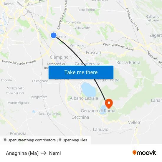Anagnina (Ma) to Nemi map