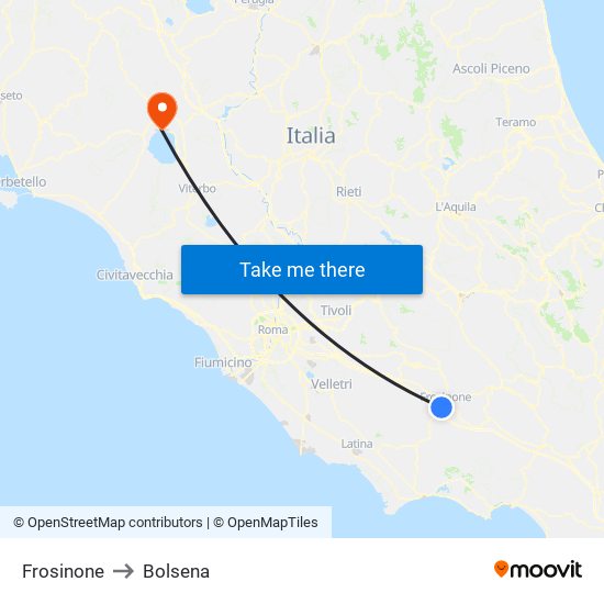 Frosinone to Bolsena map