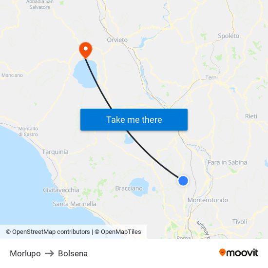 Morlupo to Bolsena map