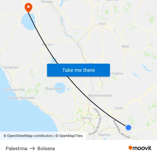 Palestrina to Bolsena map