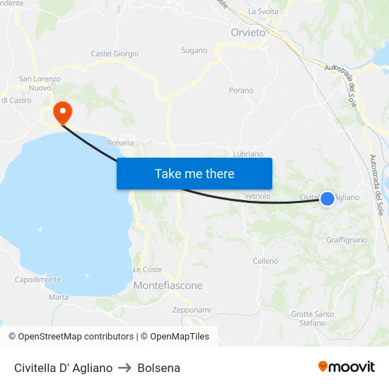 Civitella D' Agliano to Bolsena map