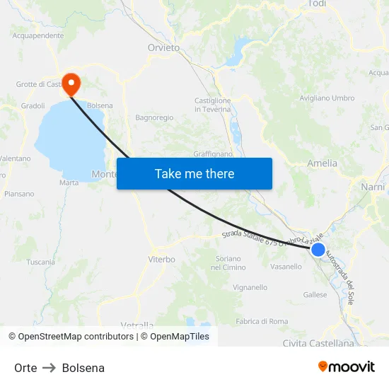 Orte to Bolsena map
