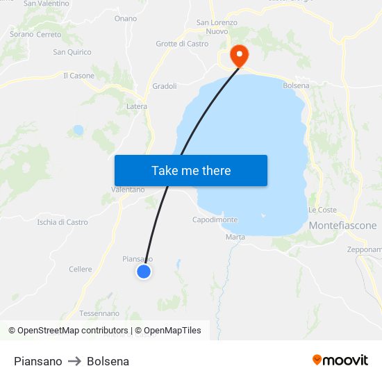 Piansano to Bolsena map