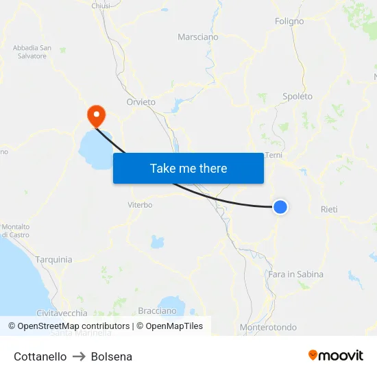 Cottanello to Bolsena map