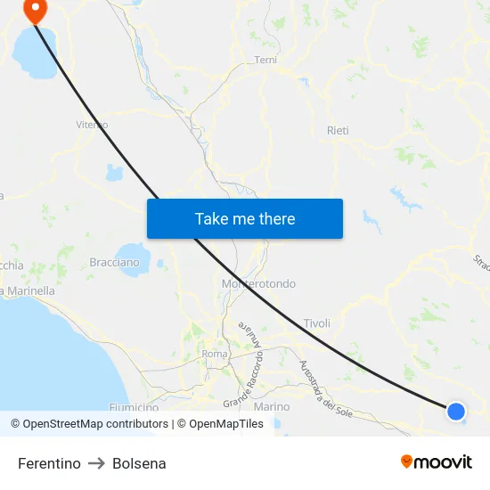 Ferentino to Bolsena map