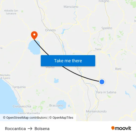 Roccantica to Bolsena map
