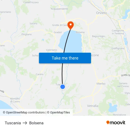 Tuscania to Bolsena map