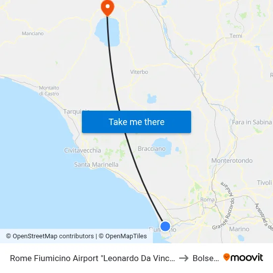 Rome Fiumicino Airport "Leonardo Da Vinci" (Fco) to Bolsena map