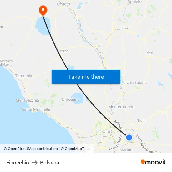 Finocchio to Bolsena map
