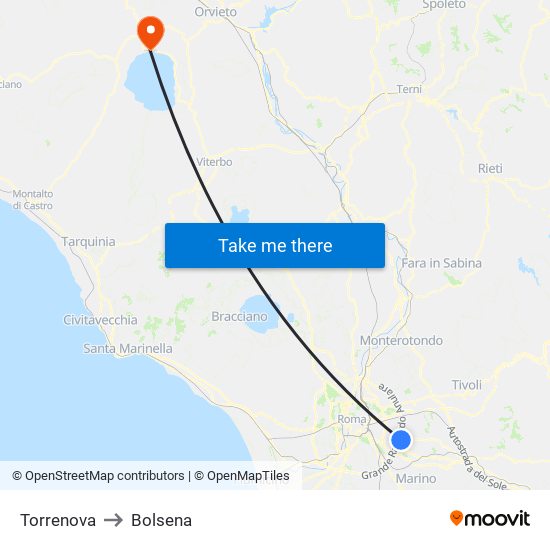 Torrenova to Bolsena map