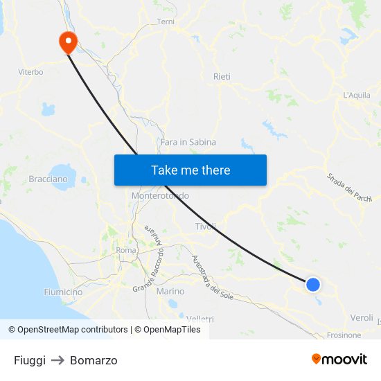 Fiuggi to Bomarzo map