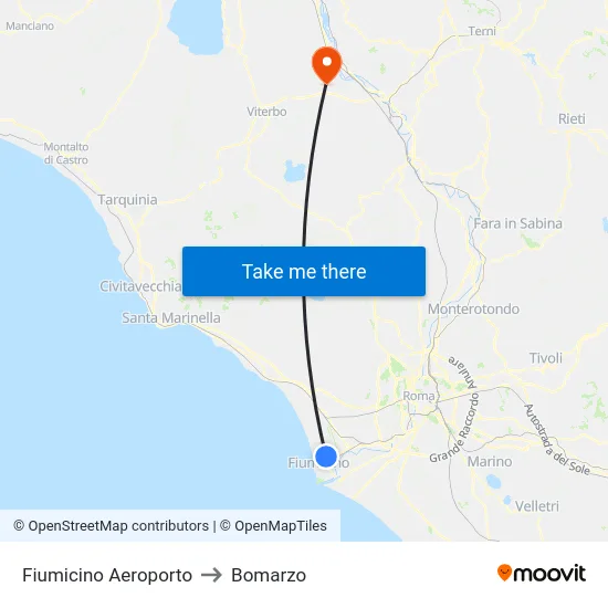 Fiumicino Airport to Bomarzo map