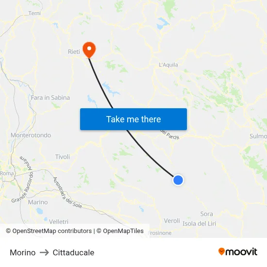 Morino to Cittaducale map