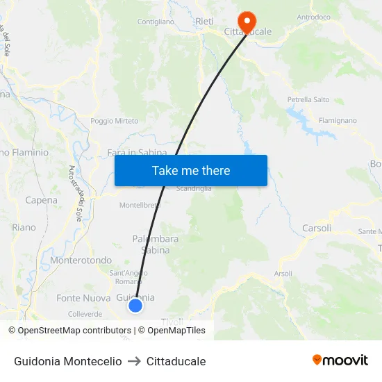 Guidonia Montecelio to Cittaducale map