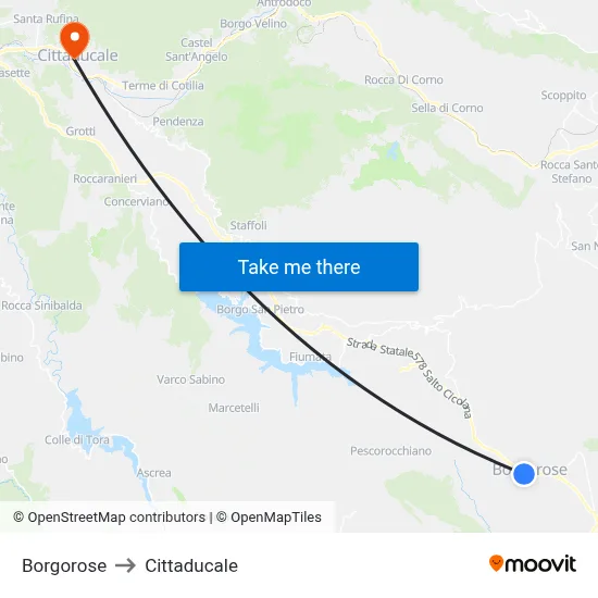 Borgorose to Cittaducale map