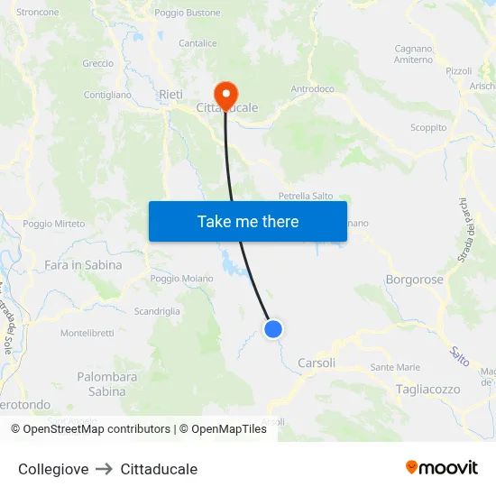 Collegiove to Cittaducale map