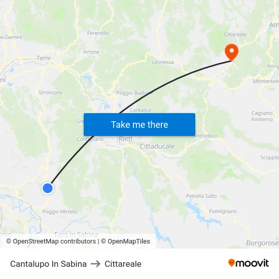 Cantalupo in Sabina to Cittareale map
