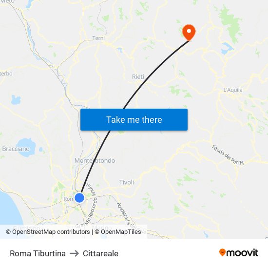 Roma Tiburtina to Cittareale map