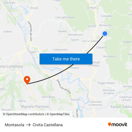 Montasola to Civita Castellana map