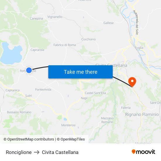 Ronciglione to Civita Castellana map
