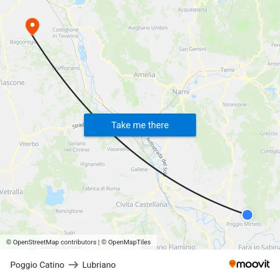 Poggio Catino to Lubriano map