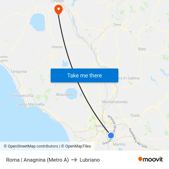 Roma | Anagnina (Metro A) to Lubriano map