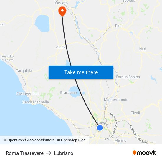 Roma Trastevere to Lubriano map