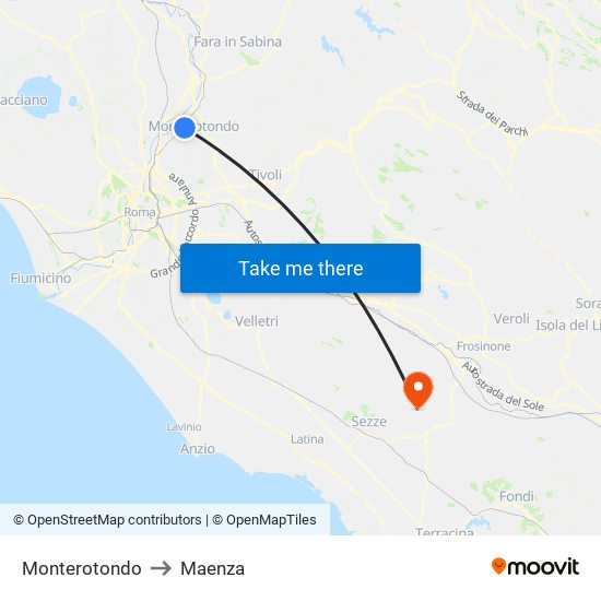 Monterotondo to Maenza map