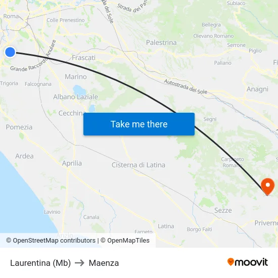 Laurentina (Mb) to Maenza map