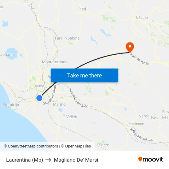 Laurentina (Mb) to Magliano De' Marsi map