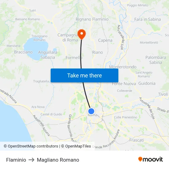 Flaminio to Magliano Romano map