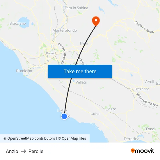 Anzio to Percile map