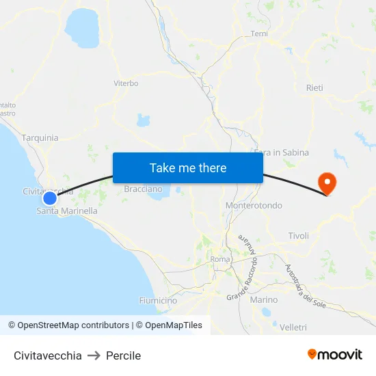 Civitavecchia to Percile map