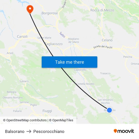 Balsorano to Pescorocchiano map