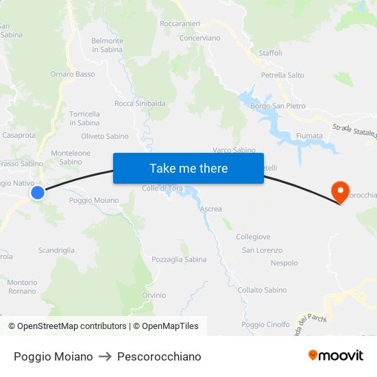 Poggio Moiano to Pescorocchiano map