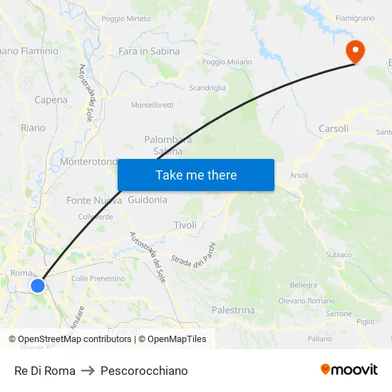 Re Di Roma to Pescorocchiano map