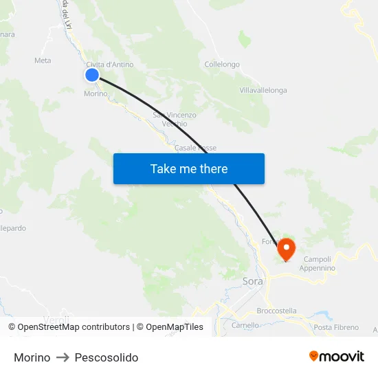Morino to Pescosolido map