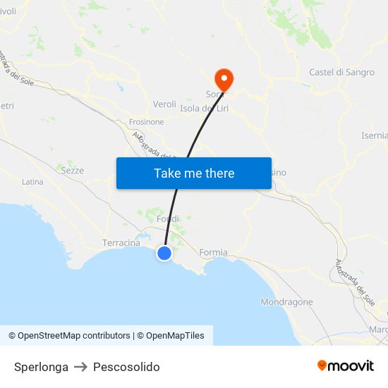Sperlonga to Pescosolido map