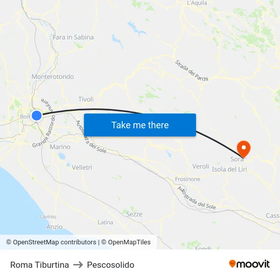 Roma Tiburtina to Pescosolido map